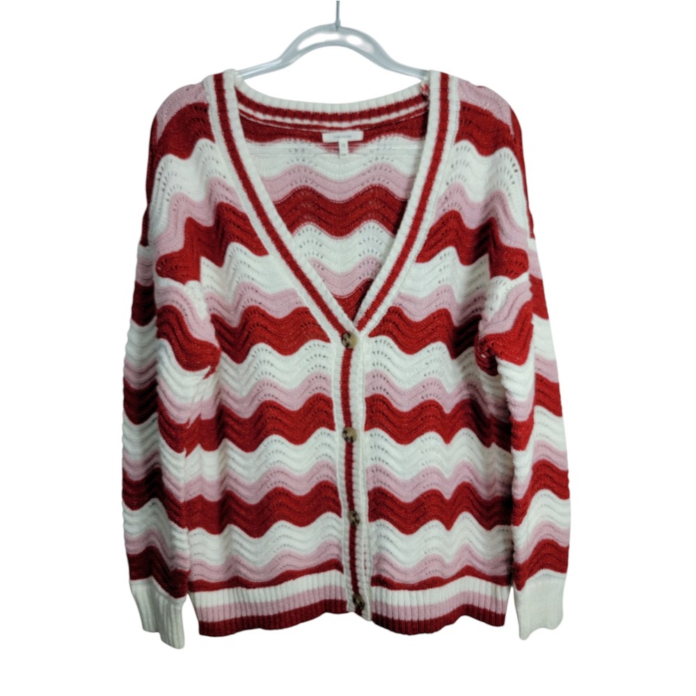 Maurices Womens 0X Cardigan Red Pink Chevron Valentines Day Button Front Sweater